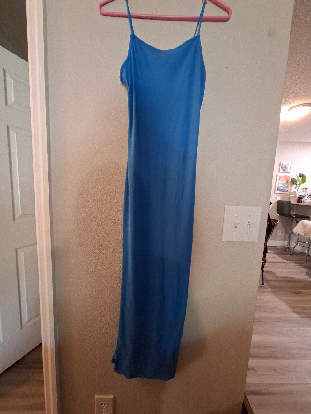 Blue Slip Maxi Dress - Elegant Spaghetti Strap